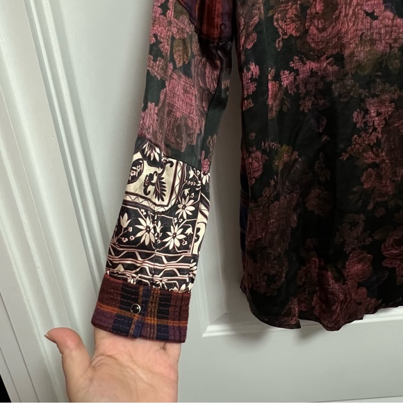 NWT - JOHNNY WAS Mulberry Rose Floral Print / Plaid Mix Up Shirt Sz XXS. - Picture 3 of 11